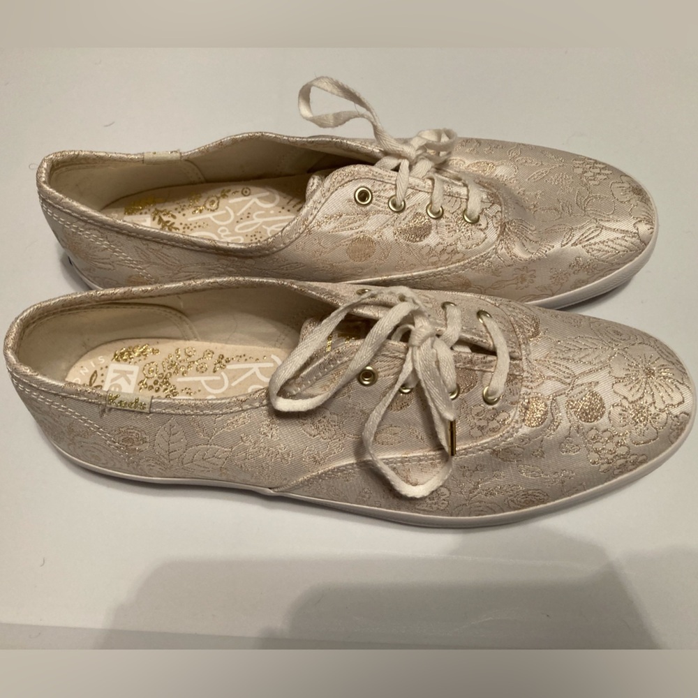 Rifle Paper Co Keds White and Gold Flower Sneakers